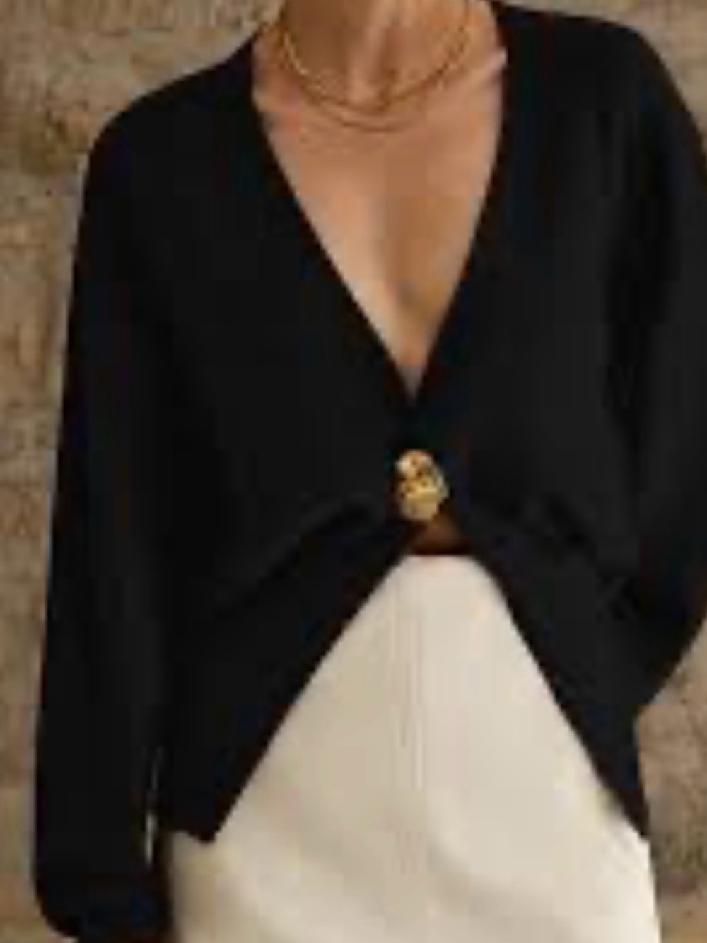 Commense Black V-Neck Button-Front Sweater with Gold Accent